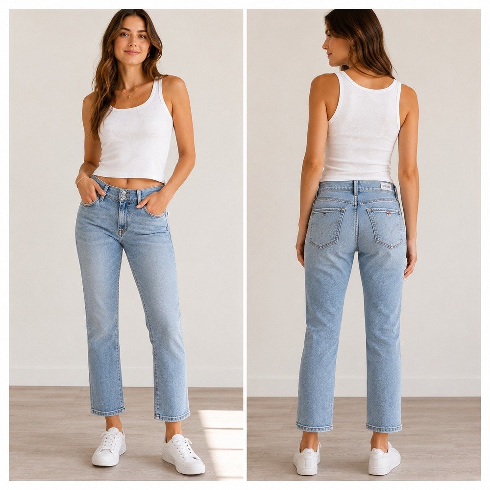 Hudson Ginny Crop Straight Jeans Women's 28 Light Wash Stretch Denim $200